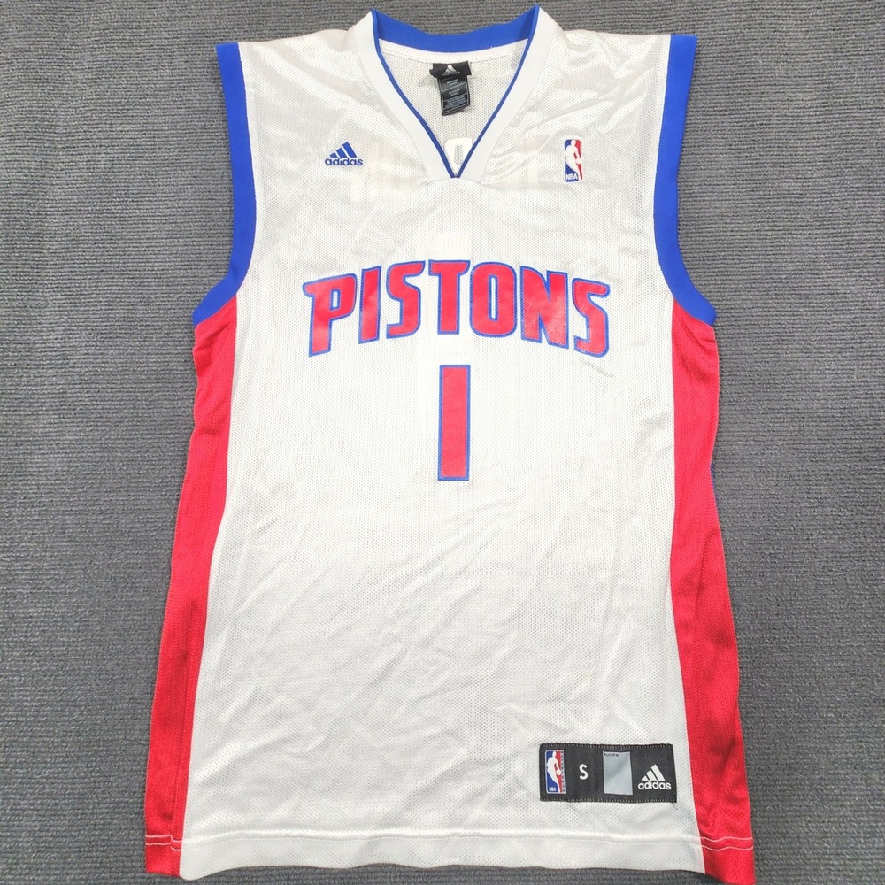VTG Adidas Detroit Pistons Jersey Men Small White Allen Iverson #1 NBA Mesh